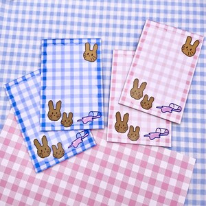 Bloc de notas de galletas de conejito de cuadros vichy / Bloc de notas de conejo kawaii de 4x6 / Lindas hojas de notas desprendibles