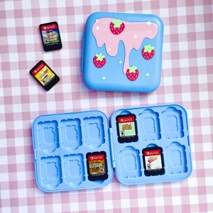 Estojo para jogos Switch Strawberry Milk | Recipiente fofo para armazenamento de videogame | Estojo de viagem para cartuchos de jogos Switch | Organização de configuração de jogos