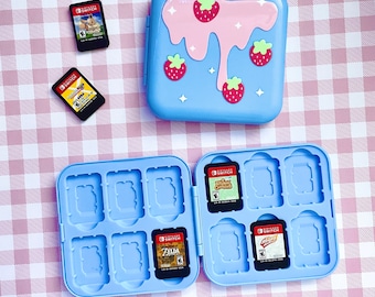 Strawberry Milk Switch Game Case | Cute Video Game Storage Container | Switch Game Cartridge Travel Case | Gaming Setup Organization