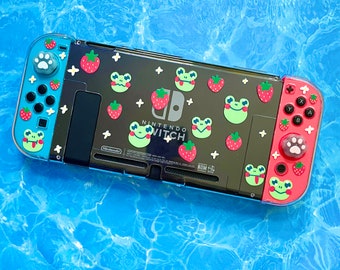 Strawberry Frog Clear Nintendo Switch Case  | Kawaii Switch Cover for Gamer Girls | Cute Funny Animal Decorative Case for Switch Console