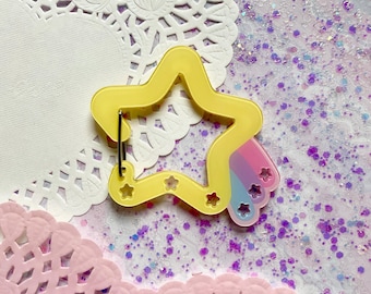 Shooting Star Acrylic Carabiner | Cute Pastel Space Sky Trinket Holder | Kawaii Keychain Purse Bag Charm | Tote Bag Backpack Accessory