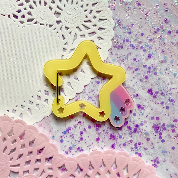Shooting Star Acrylic Carabiner | Cute Pastel Space Sky Trinket Holder | Kawaii Keychain Purse Bag Charm | Tote Bag Backpack Accessory