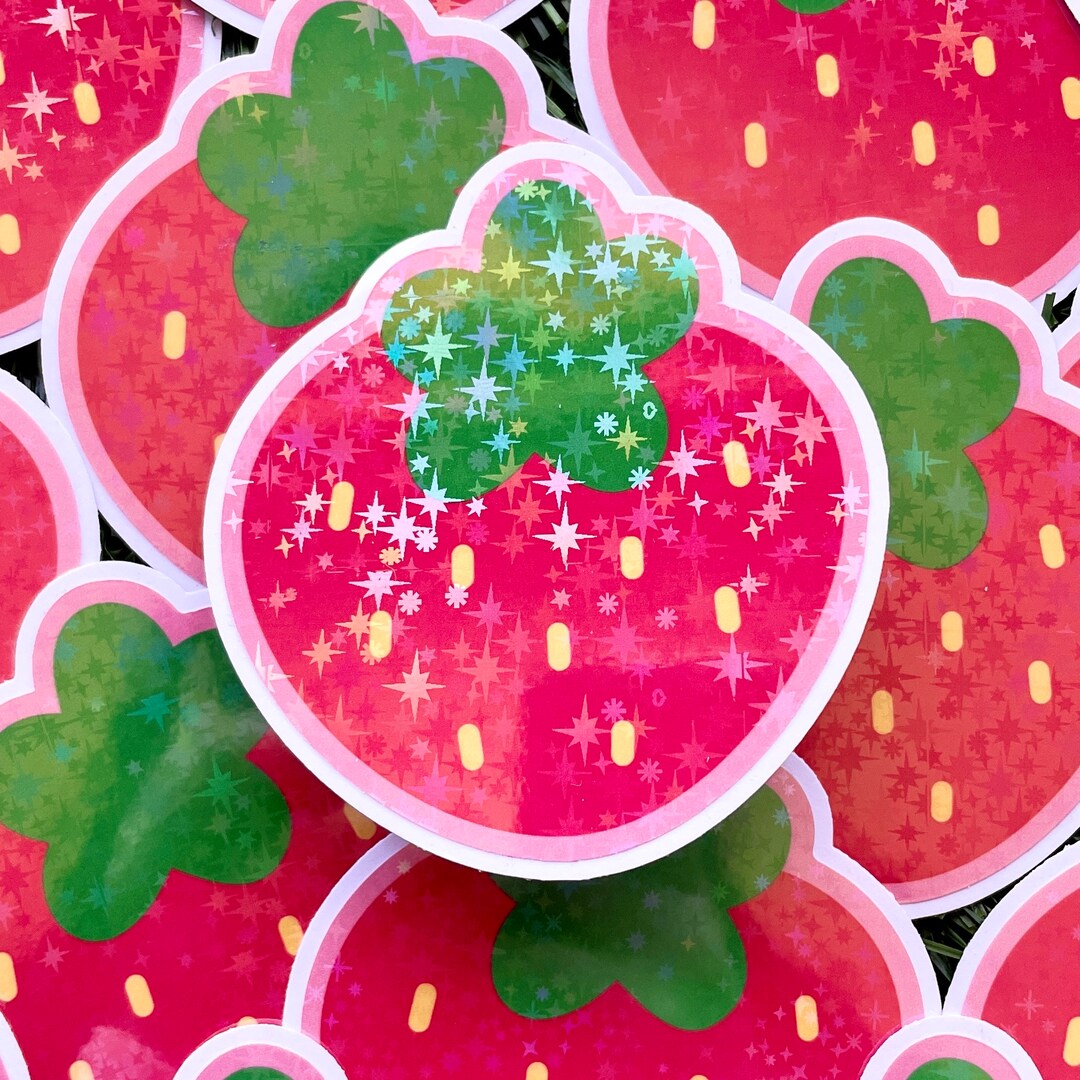 Holographic Strawberry Sticker: Waterproof Vinyl Cottagecore Decal - Etsy