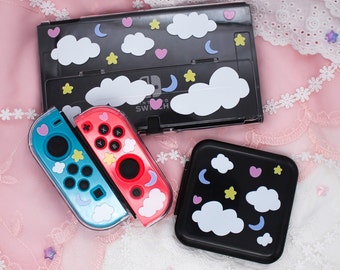 Dreamy Cloud Clear Nintendo Switch OLED Case | Kawaii Switch Cover for Gamer Girls | Star Cloud and Moon Cute Protective Console Case