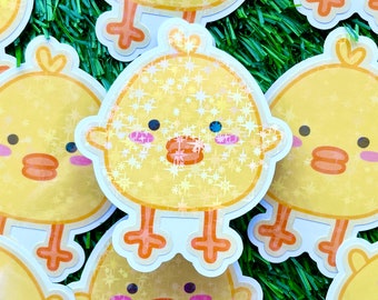かわいいアヒルのステッカー：キラキラ光るホログラフィック防水ビニールデカール