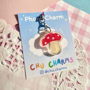 Red Mushroom Holographic Phone Charm | Kawaii Cottagecore Switch Charm | Mini Acrylic Charm | Purse/Bag Charm | Cute Nature Keychain