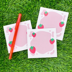 Bloc de notas de leche de fresa / Hojas de notas para scrapbooking y amigos por correspondencia / Papelería kawaii / Papel de notas decorativo lindo / Hojas de notas desprendibles