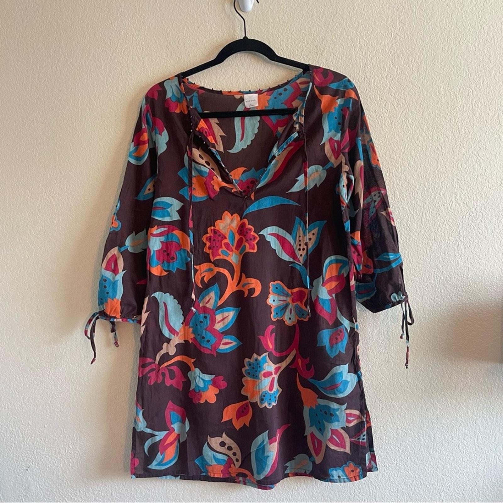 Robe Merona Taille 8 à Fleurs - Noir, Longueur Genou, Occasion Très Bon état, Polyester