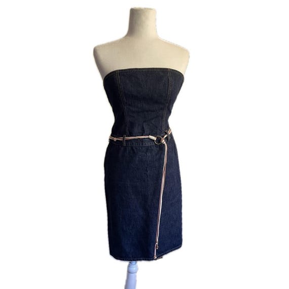 jcrew denim dress Fitted Mini In Rinse Wash For Women Stitched Band Y2K J. Crew Dark Denim