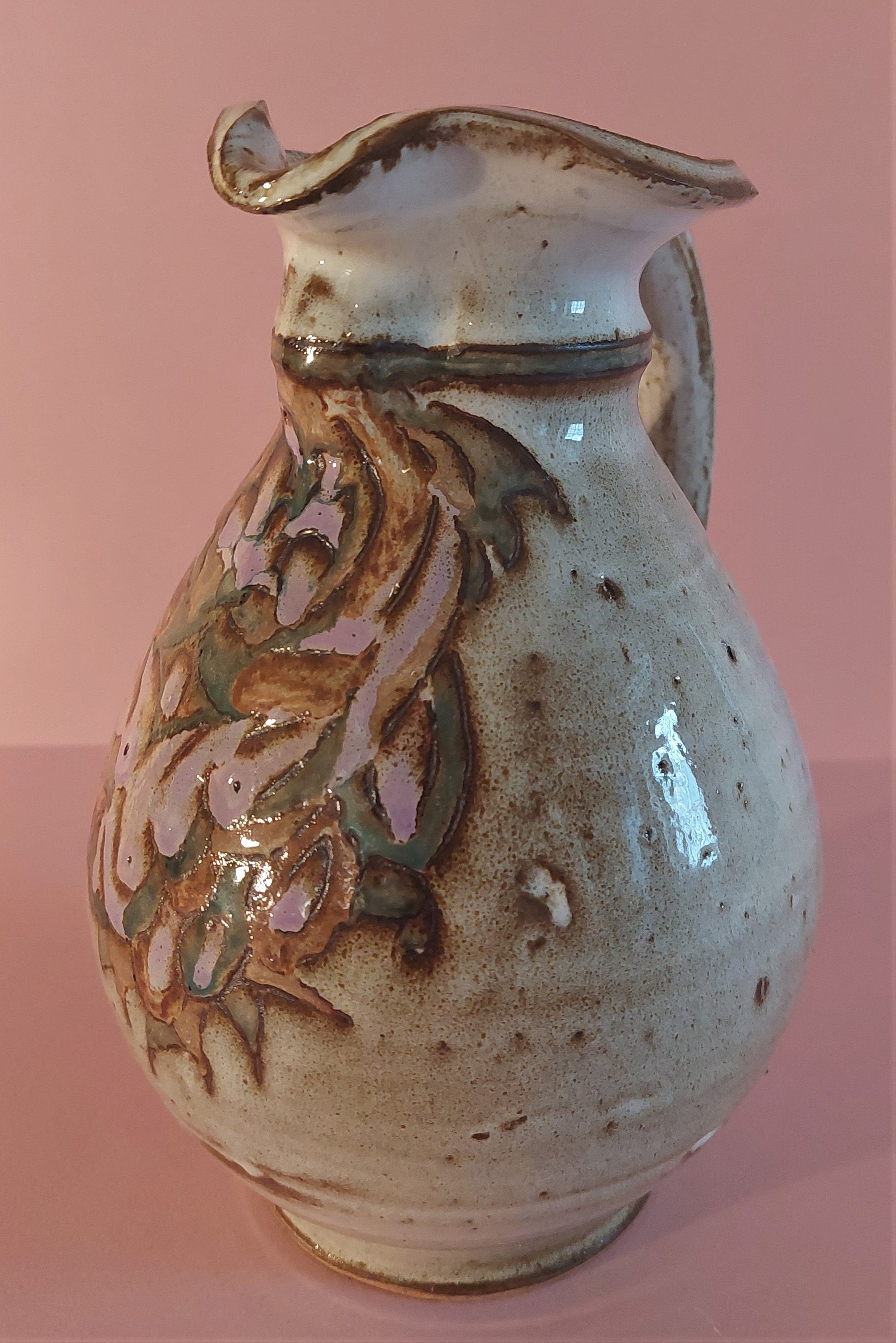 Pichet Terre Cuite Vernissée Signé Pierrette Xxème