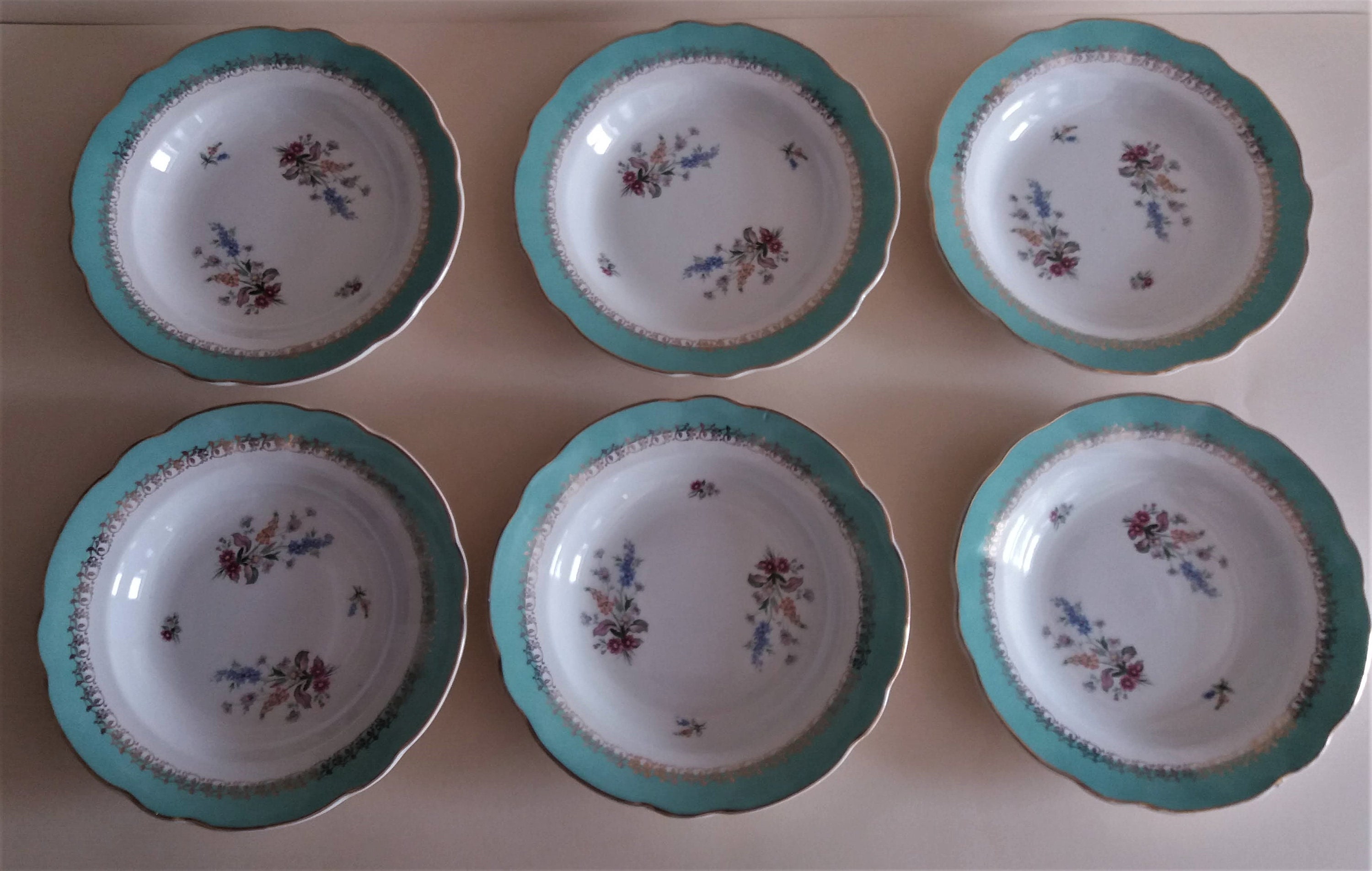 Série de Six Assiettes Creuses Faïence Sarreguemines Modèle Chenonceaux