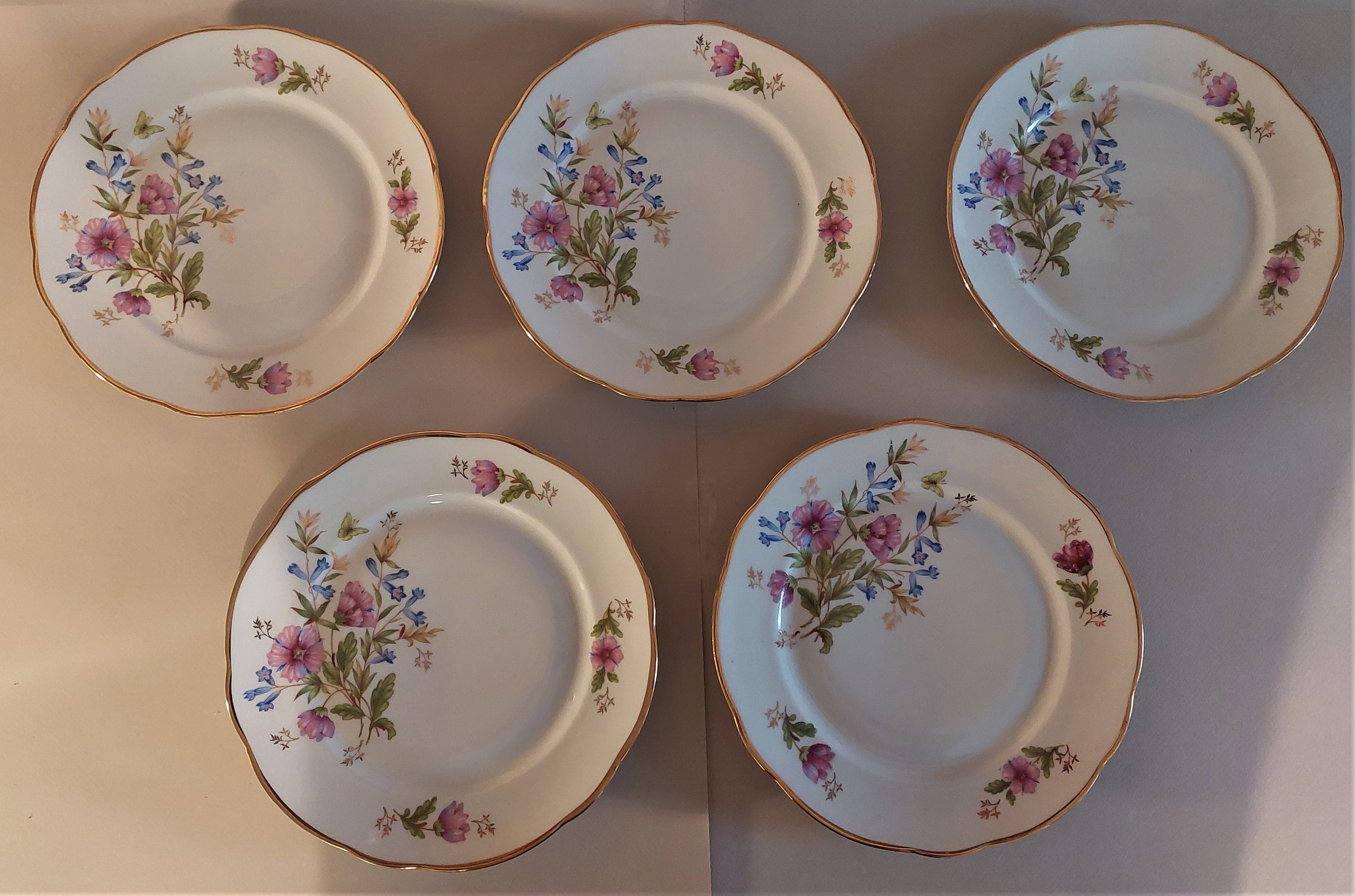 Assiettes Plates Série de Cinq Porcelaine Chauvigny Fd France