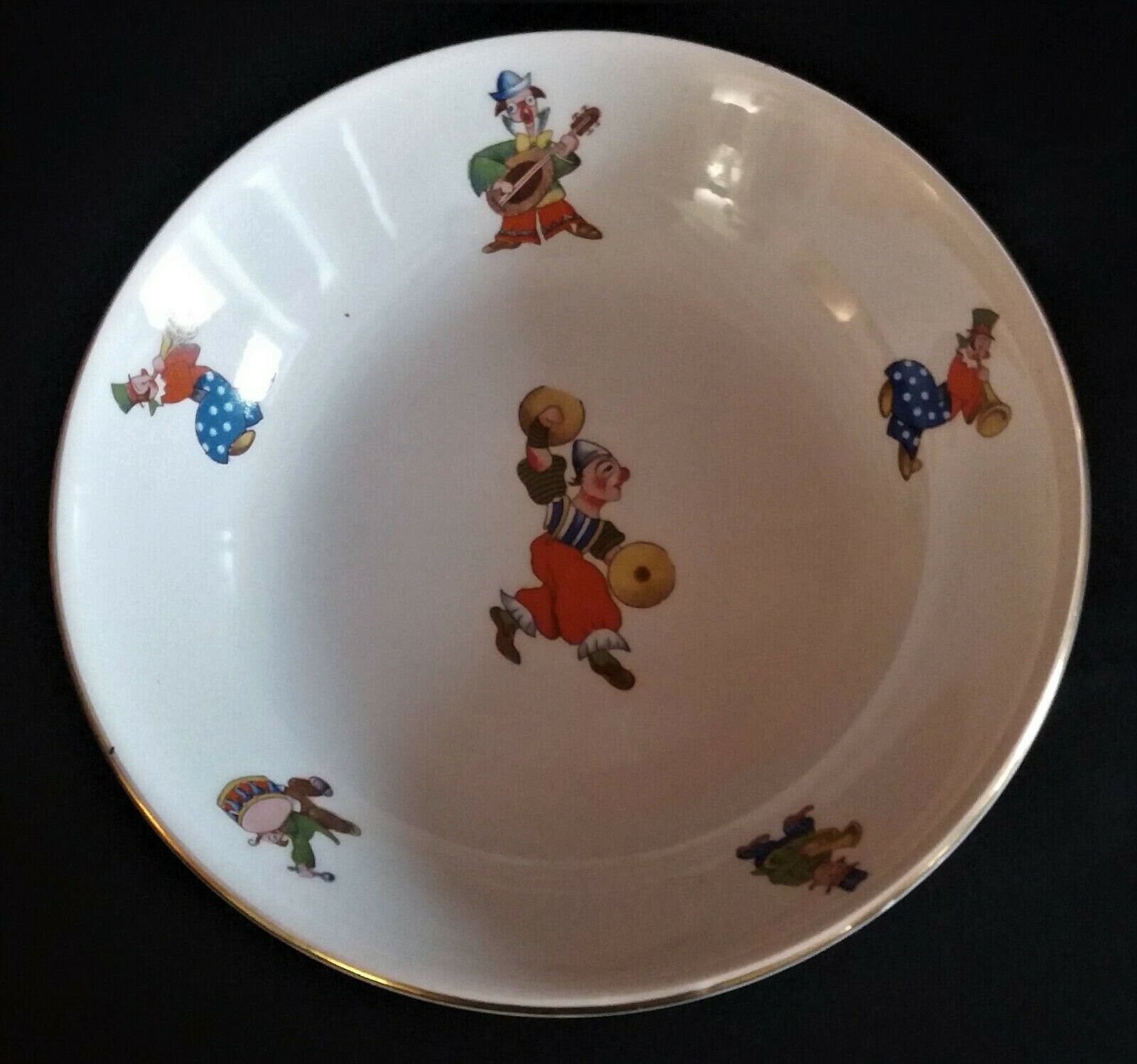 Assiette à Bouillie en Faïence Sarreguemines Décor Clowns Années 60