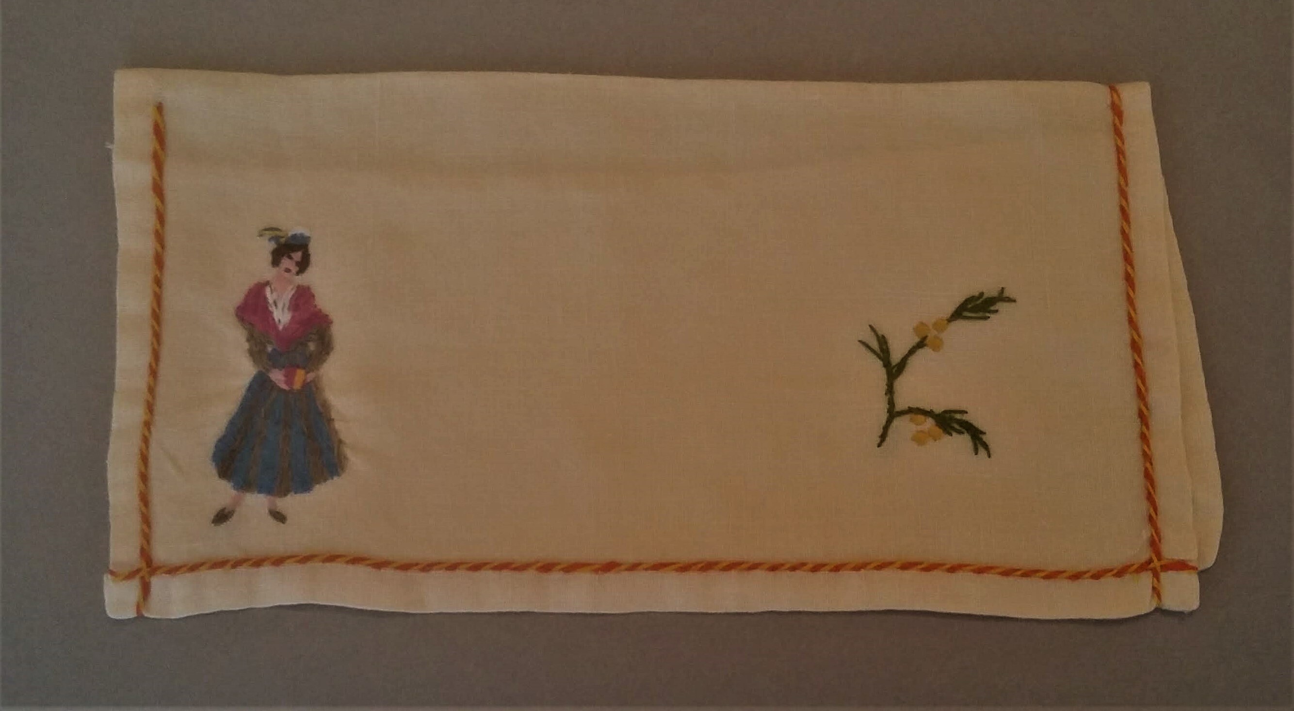 Vintage Français Serviette de Poche Broderie à La Main