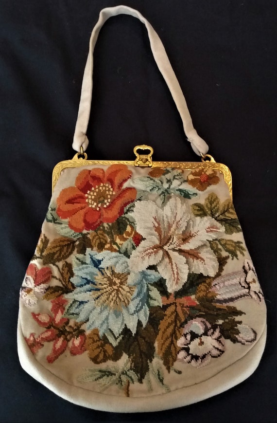 Antique french tapestry bag