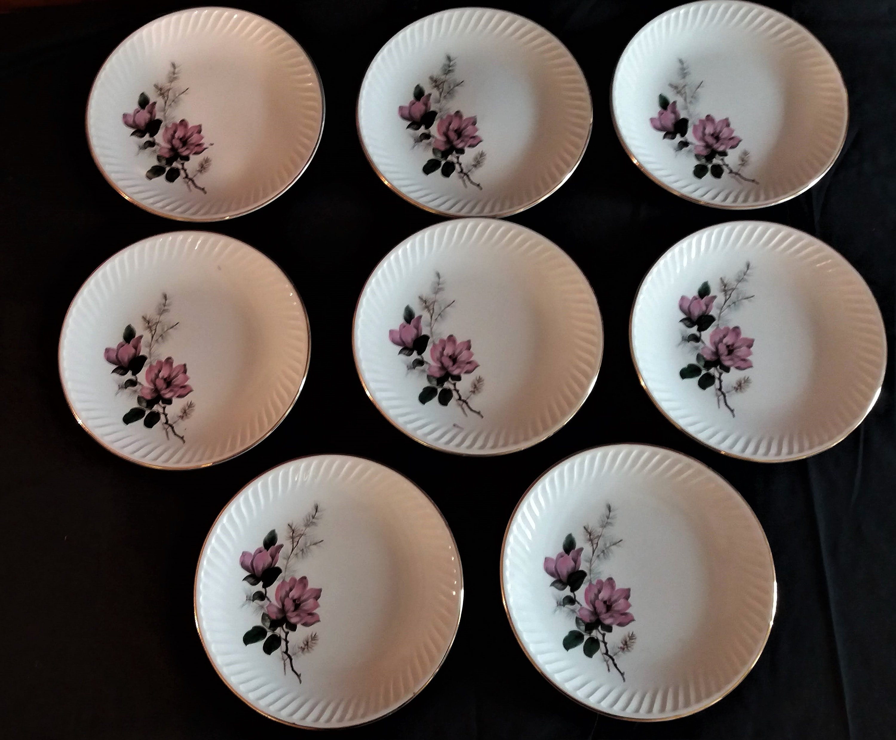 Majolica Ensemble de Huit Assiettes Gien France Chenonceaux Décor Vintage Français