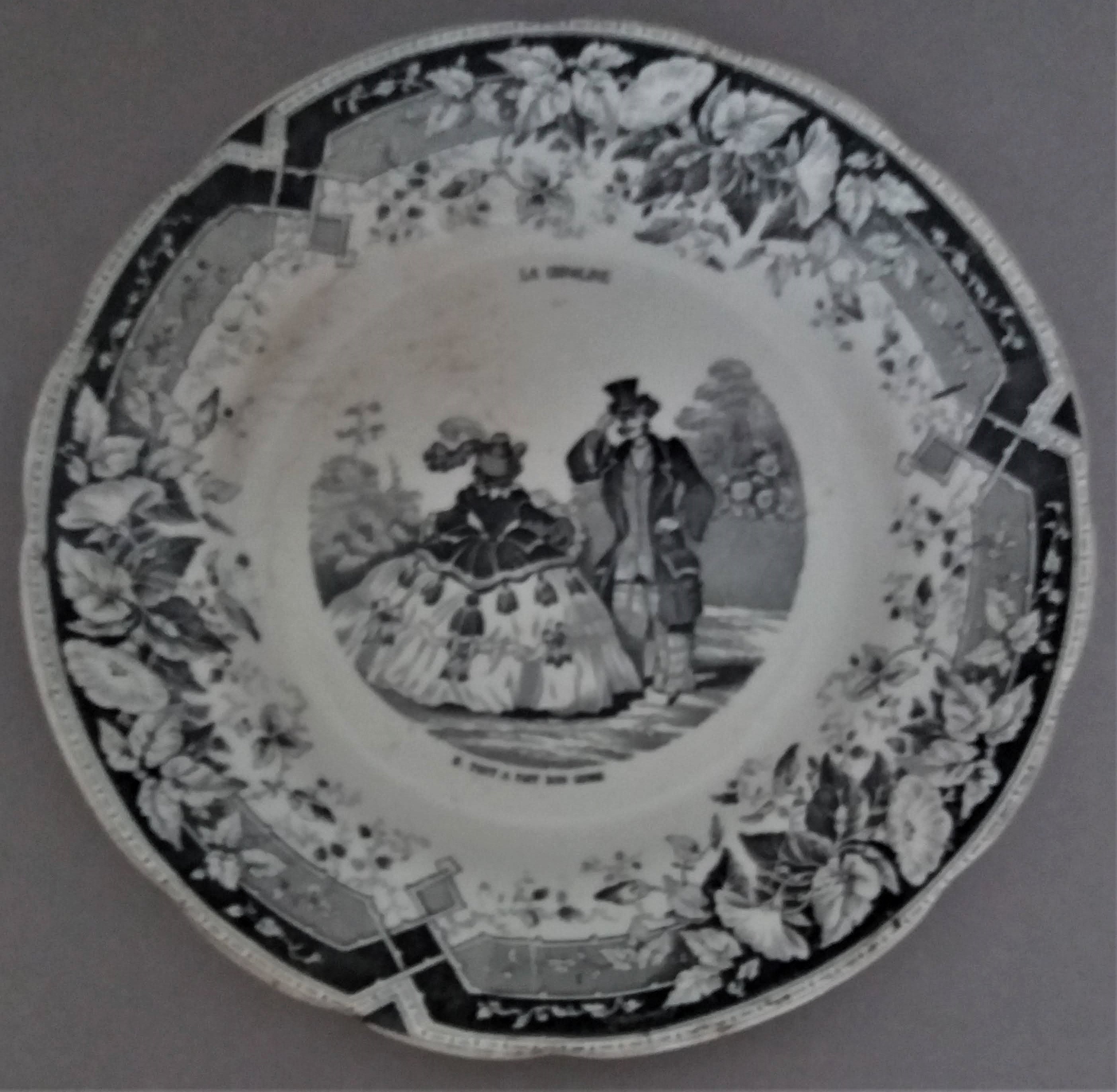 Plaque de Transfert en Majolique Antique Français Hautin & Boulenger Choisy Le Roi