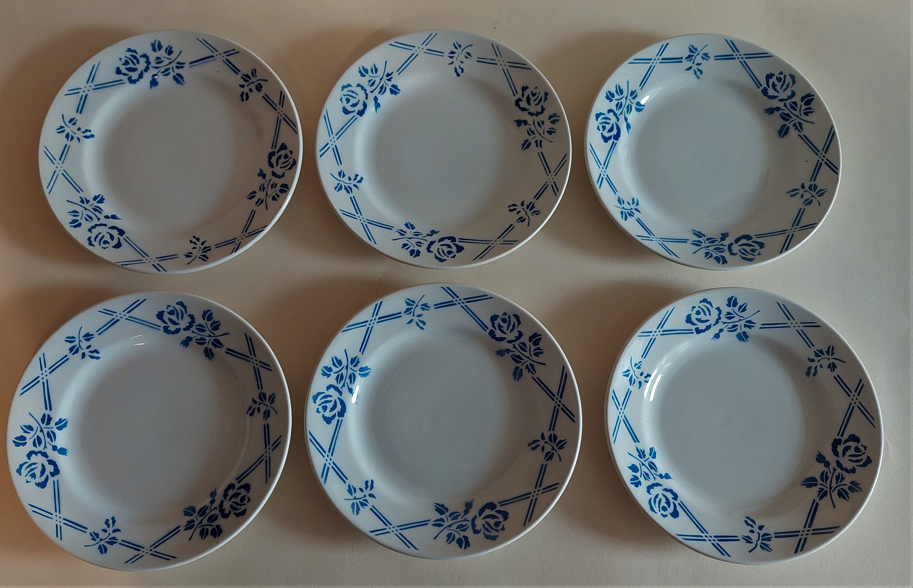 Millésime Français Série Majolique de Six Assiettes à Dessert en Orchies Moulin Des Loups