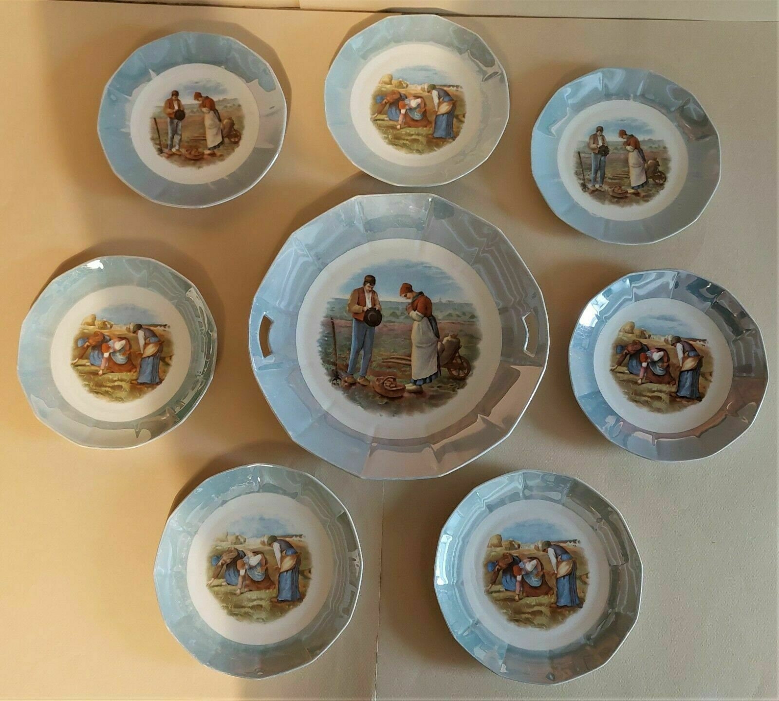 Service à Dessert Porcelaine Bavaria Schumann Décor Irisé Bleu