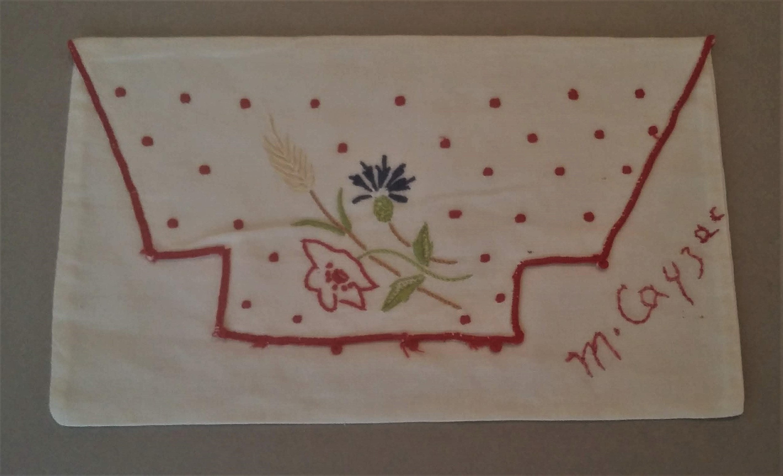 Vintage Français Serviette de Poche Broderie à La Main