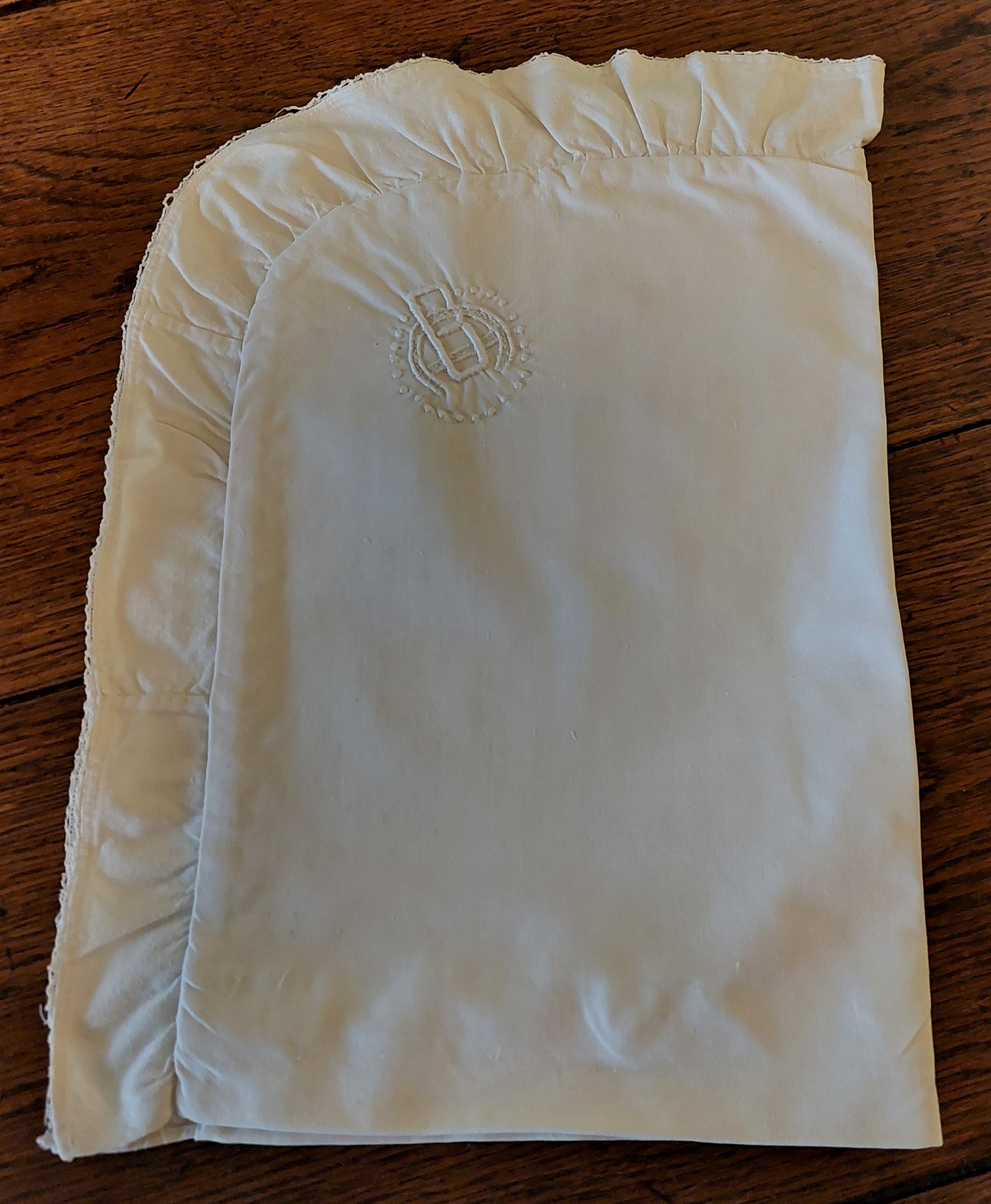 Taie de Coussin ou d'oreiller Coton Blanc Monogramme Brodé et Volant