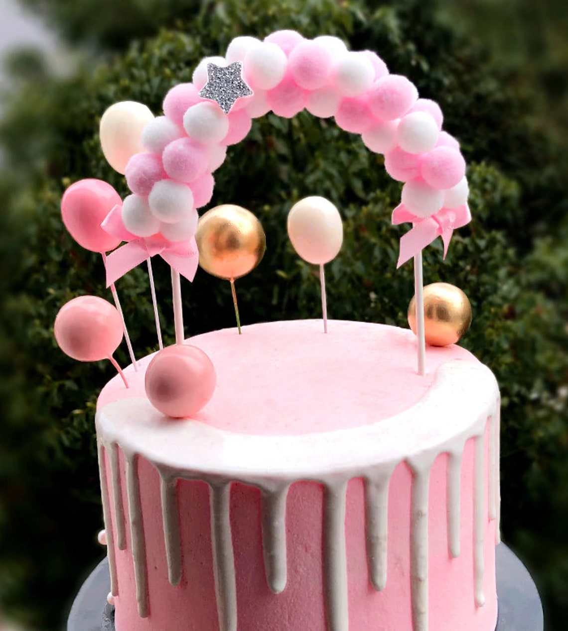 Balloon Arch Birthday Cake Topper PomPom Arch Cake Topper Etsy