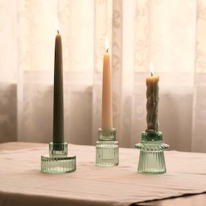 Vintage Green Glass Candlesticks - Etsy