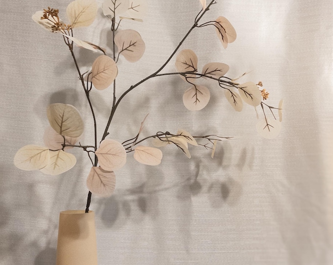 Featured listing image: Tall Cream Seeded Eucalyptus Stem: 36" Faux Ivory Leaf Branch