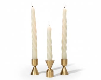 Reversible Brass Taper Candle Holder | Modern Metal Table Accent | Wedding & Event Decor