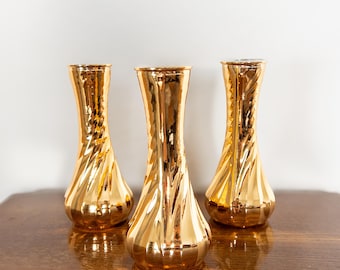 Gouden glazen vaas met knop – wervelende vaas met metallic accent – 6 inch hoog – afzonderlijk verkocht