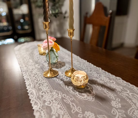 Floral Lace Table Runner: Vintage Style, Romantic Décor - 48" x 15"
