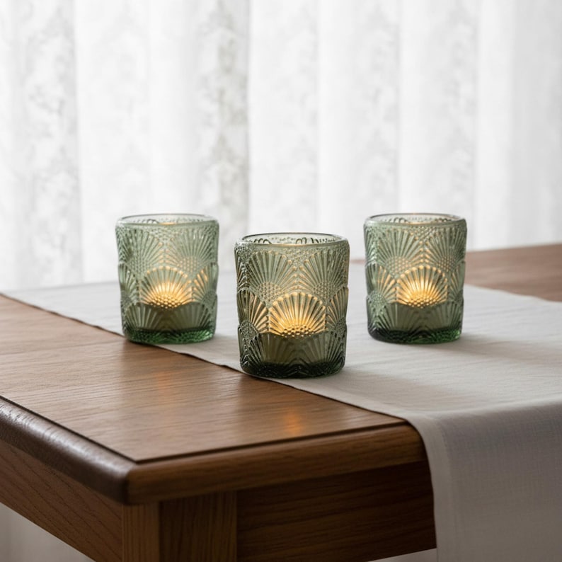 Smoky Sage Grün Vintage Style Textured Glass Teelichthalter Votiv Bild 1