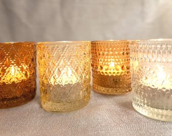 Vintage Style Textured Glass Tealight Holders • Amber & Blush Tinted Votive Cups • Sold Individually
