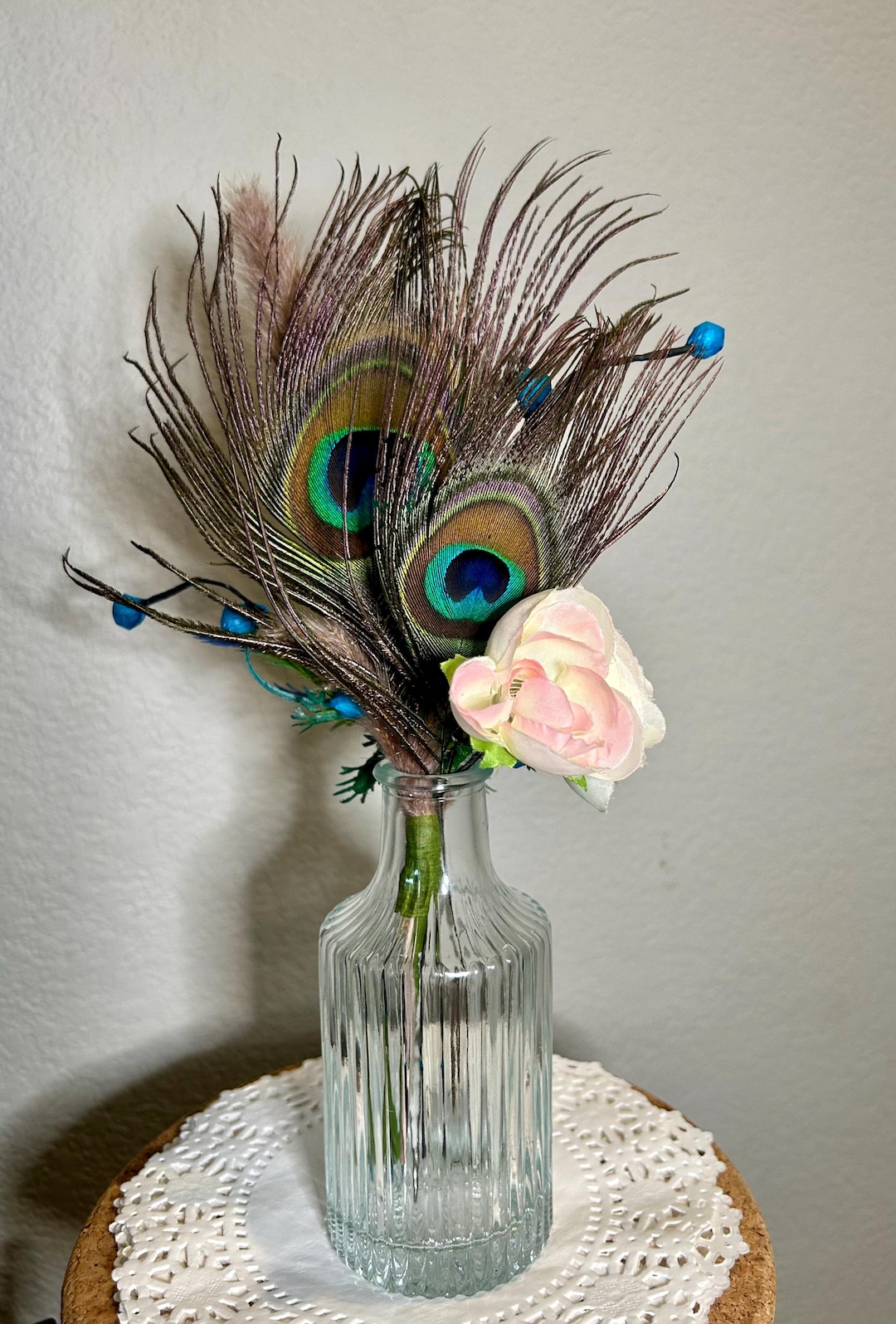 Peacock Feather Floral Arrangement | Elegant Boho Table Decor | Small ...
