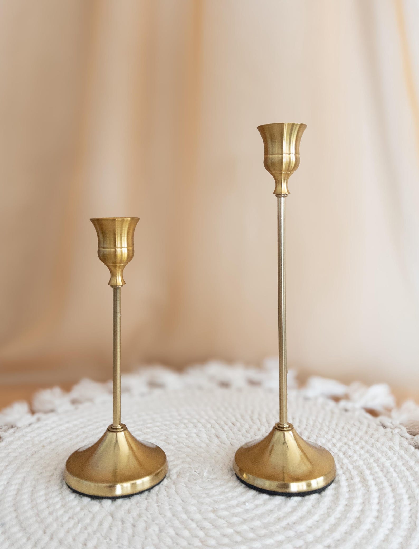 Gold Metal Taper Candle Holders • Slim Modern Brass-Style Candlesticks - 3 Heights • Sold Individually - Large