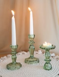 Vintage-Style Green Glass Candlestick Holders