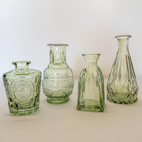 Sage Green Glass Bud Vases: Vintage-Inspired for Stems & Cuttings