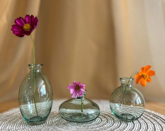 Vintage-geïnspireerde vazen van groen glas | Afzonderlijk of als set verkocht