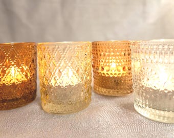 Amber & Blush Textured Glass Tealight Holders | Tinted Votive Cups | Mix-and-match