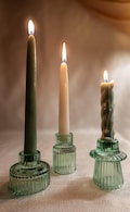 Sage Green Ribbed Glass Candle Holder: Modern Vintage Taper Holder