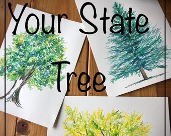 State Tree Custom Watercolor Painting, Made to order painting of any state tree, Valentine's gift, anniversary gift, wedding gift