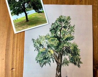 ORIGINAL Benutzerdefinierte Baum Malerei / Aquarell / Benutzerdefinierte Baum Porträt / Personalisiertes Geschenk / Tolles Geschenk für Hochzeit, Muttertag - jeden Anlass