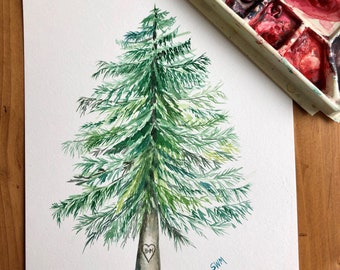 Akvarell av Pennsylvanias statsträd, östlig hemlock, 8x10, specialdesignat konstverk, tavelvägg, personlig, jubileumspresent, bröllopspresent