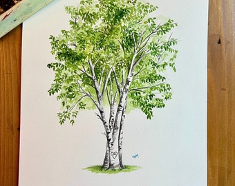 State Tree of New Hampshire/White Birch,  original watercolor, Custom gift, personalized gift, Anniversary gift, wedding gift, housewarming