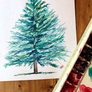 Aquarell Zustand Baum von Colorado, Blaufichte, Original Kunstwerk, benutzerdefinierte personalisierte Geschenk, ideal für alle Gelegenheiten - Muttertag, Hochzeit,