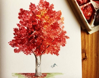 Watercolor State Tree of Rhode Island, Red Maple, original artwork, 8x10 custom personalized gift, wedding gift, anniversary gift