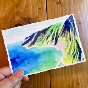 Costa de Na Pali, Kauai, Hawái: impresión de bellas artes, acuarela, recuerdo hecho a mano, arte de "postal" vintage, regalo de viaje personalizado, regalo único