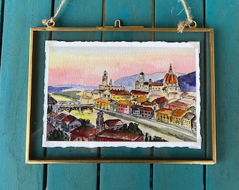 Florence, Italy -  fine art print - watercolor, Handmade souvenir, vintage "post card" art, custom travel gift, unique Christmas gift