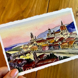 Florence, Italie - impression d'art - aquarelle, souvenir fait main, art « carte postale » vintage, cadeau de voyage personnalisé, cadeau de Noël unique