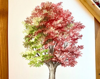 State Tree of New Jersey - Northern Red Oak,  original watercolor, Custom gift, personalized , Anniversary gift, wedding gift, housewarming